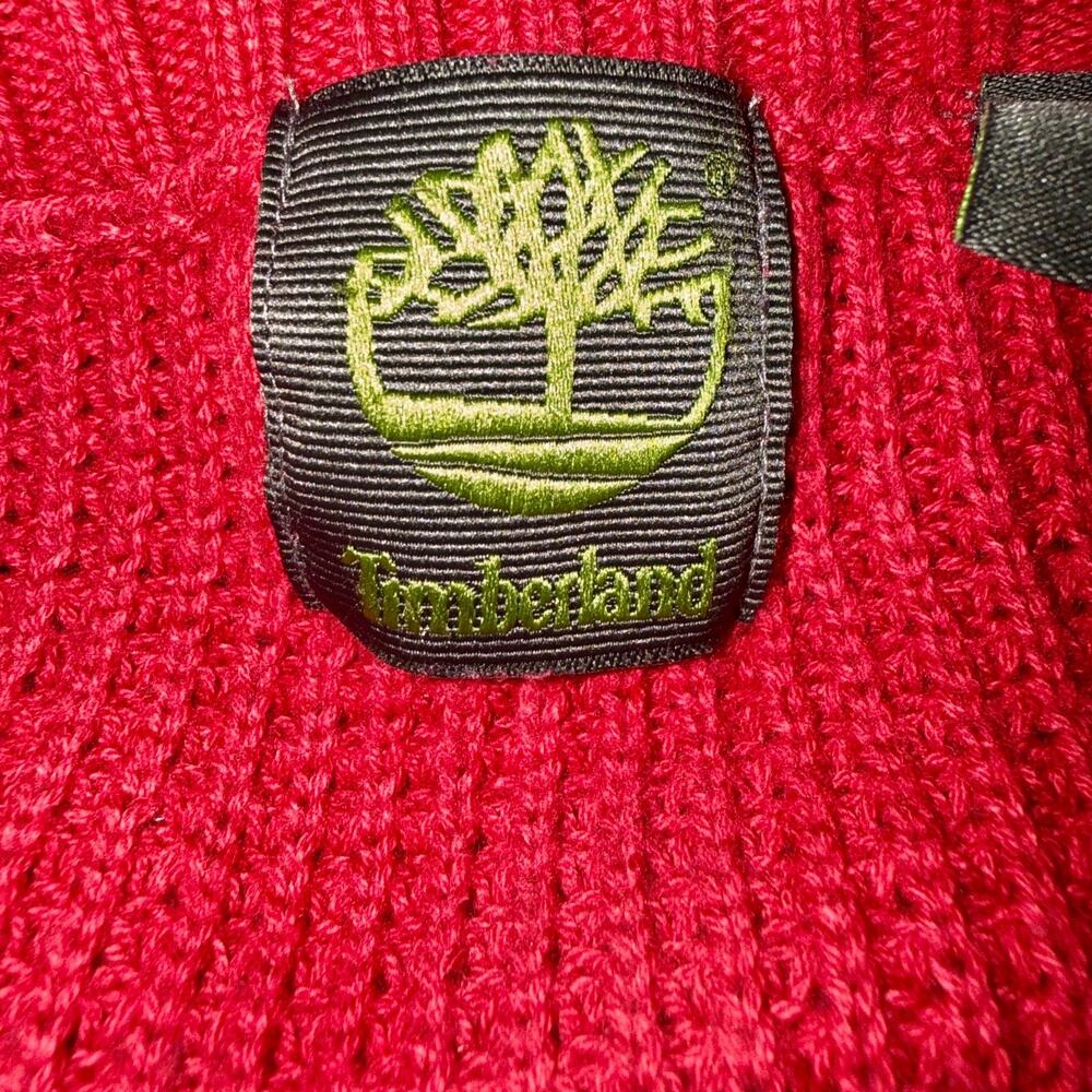 Timberland Men’s Medium Red Cotton Crewneck Sweater Waffle Knit Pullover - Picture 4 of 5